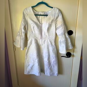 Badgley Mischka Belle white mini dress with flare sleeves